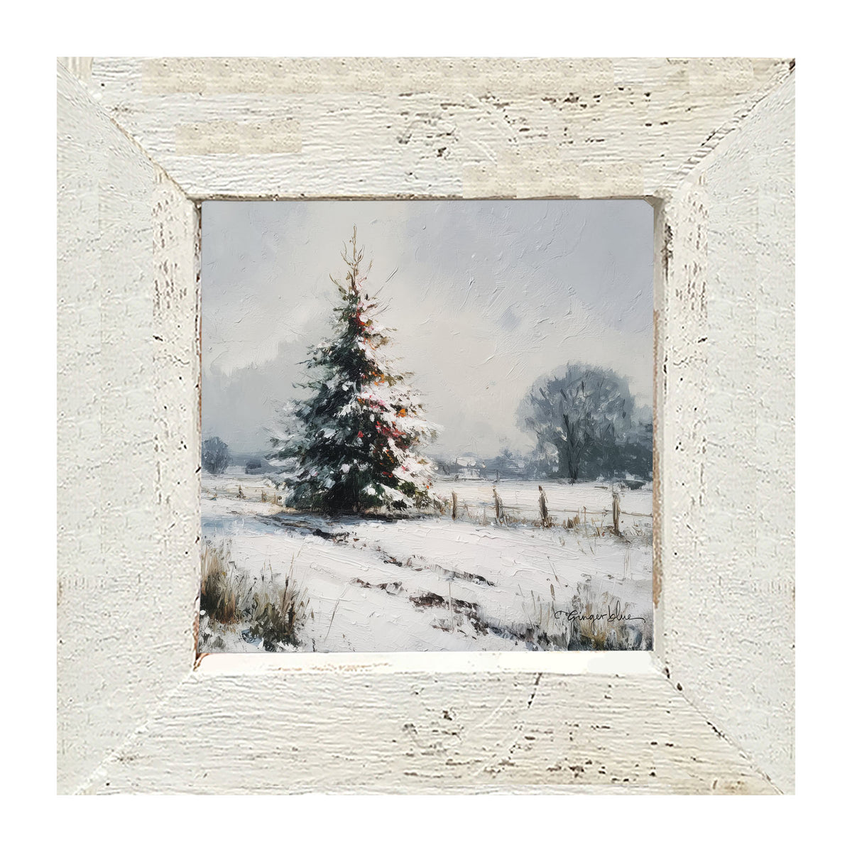 Christmas Tree near Fence - Framed Art