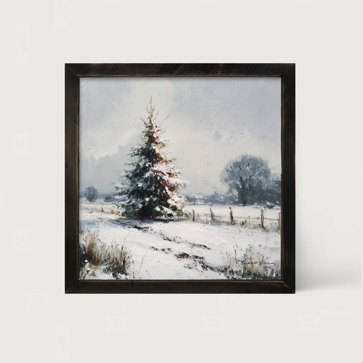 Christmas Tree near Fence - Framed Art