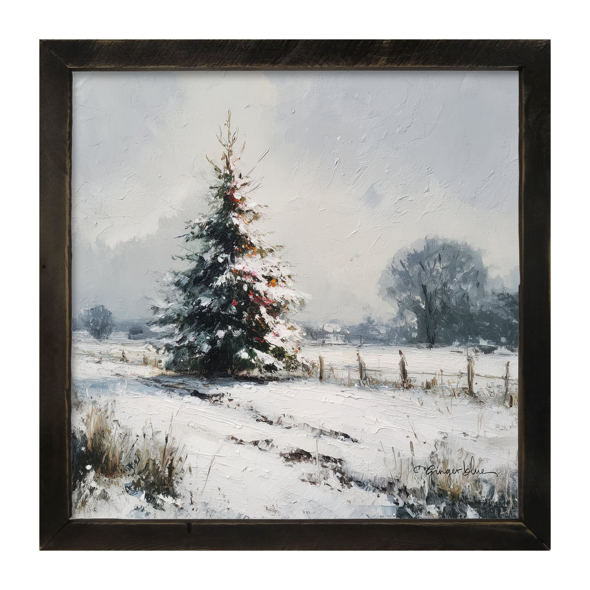 Christmas Tree near Fence - Framed Art