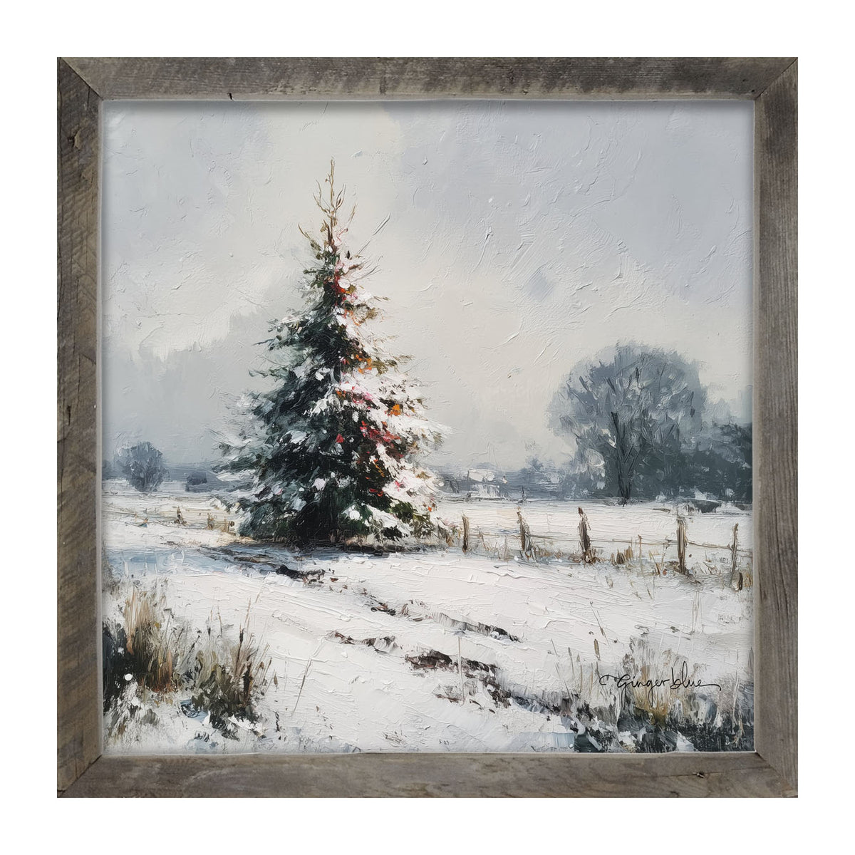 Christmas Tree near Fence - Framed Art