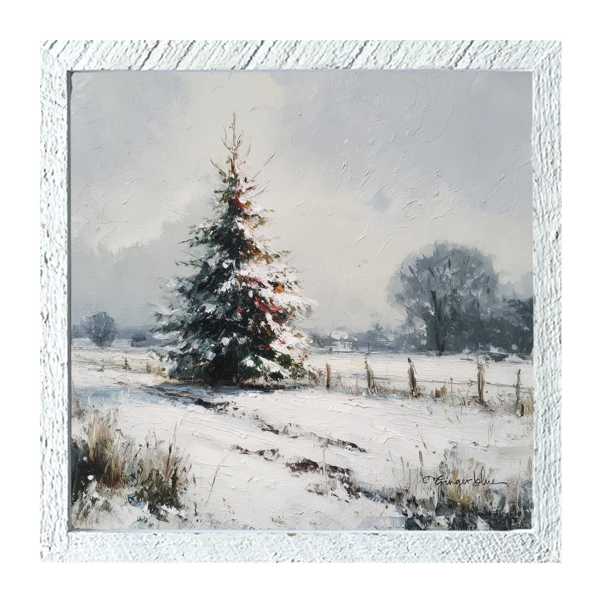 Christmas Tree near Fence - Framed Art