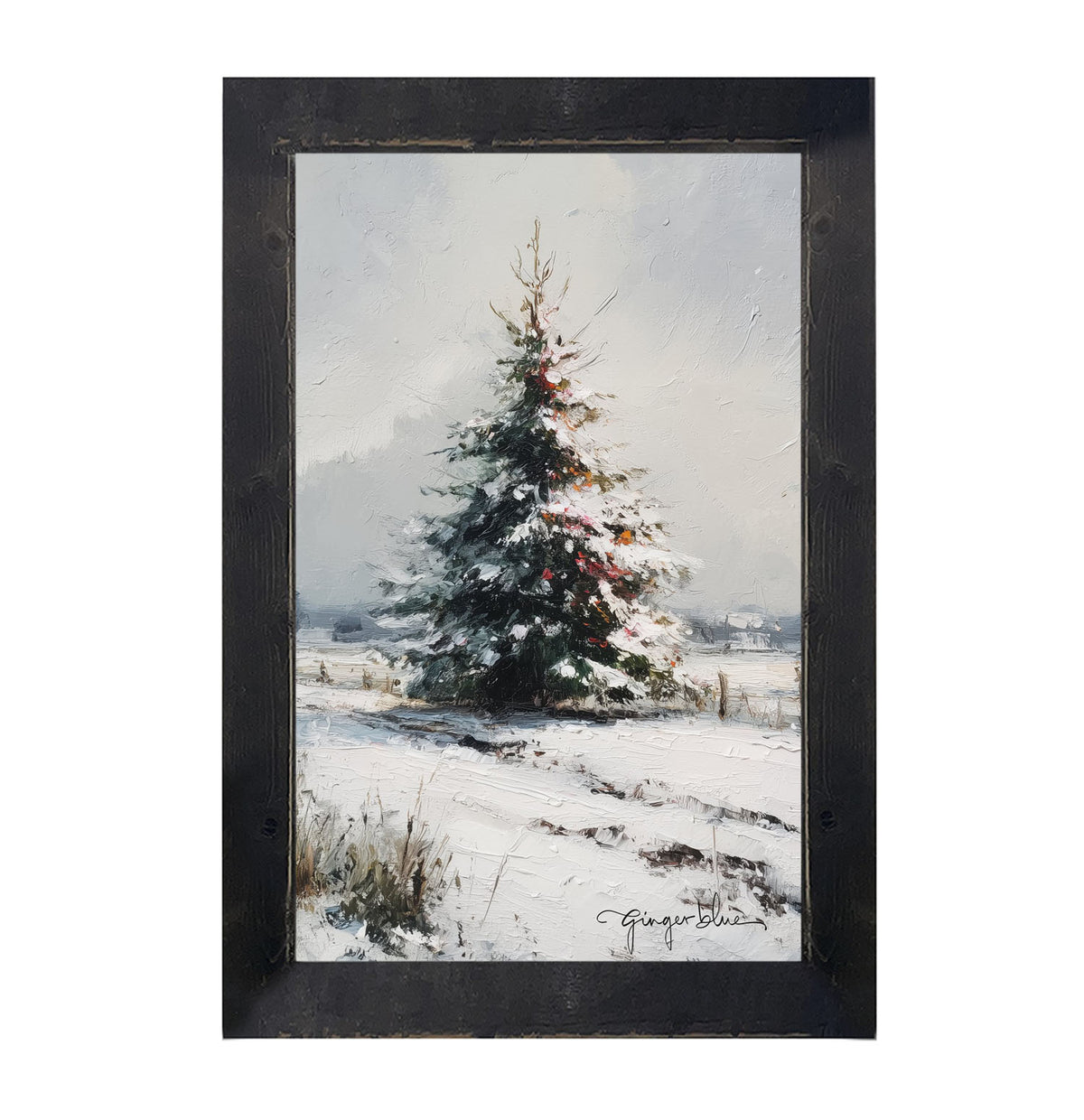 Christmas Tree near Fence - Framed Art