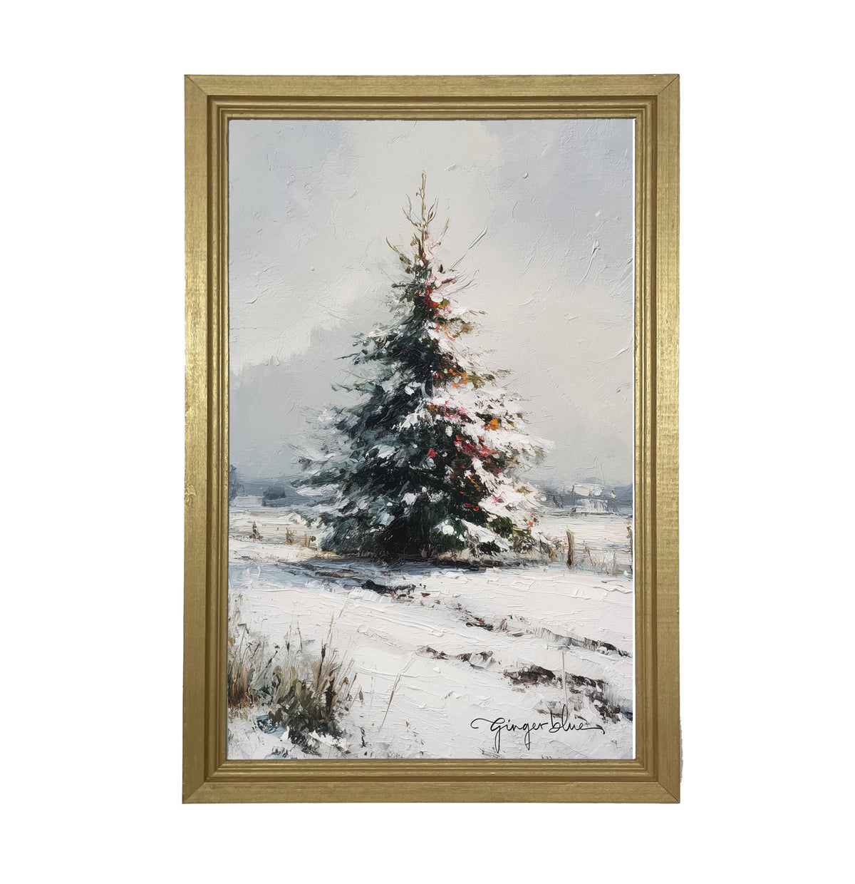 Christmas Tree near Fence - Framed Art