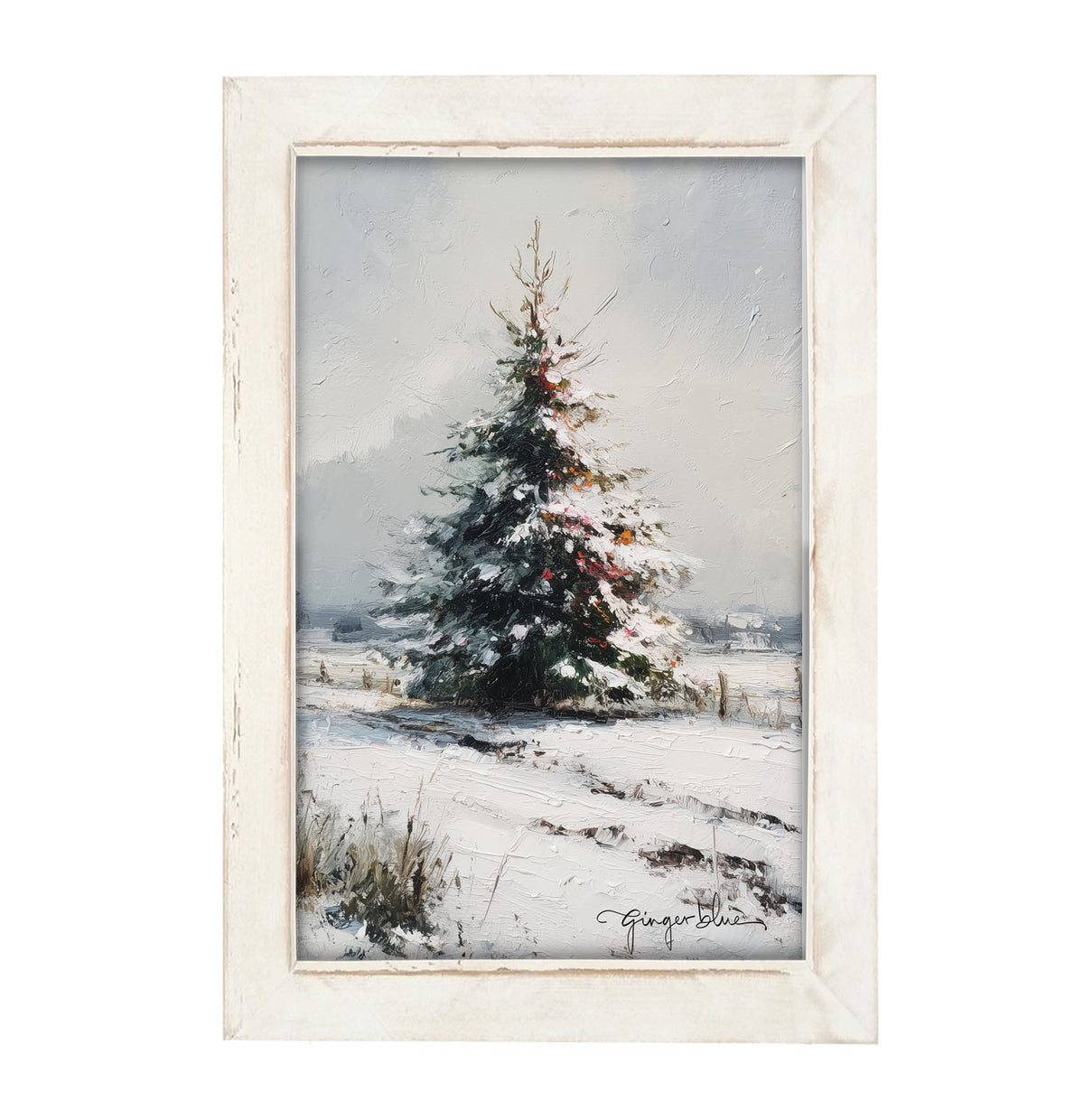 Christmas Tree near Fence - Framed Art