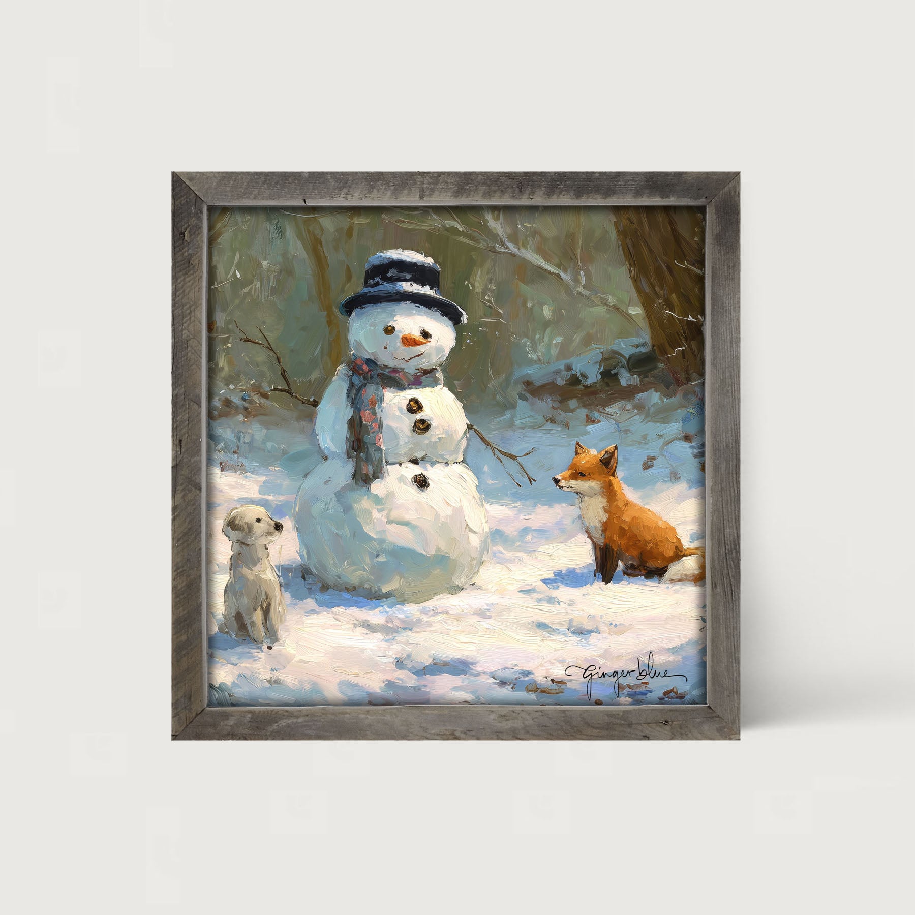 Snowman with Dog and Fox