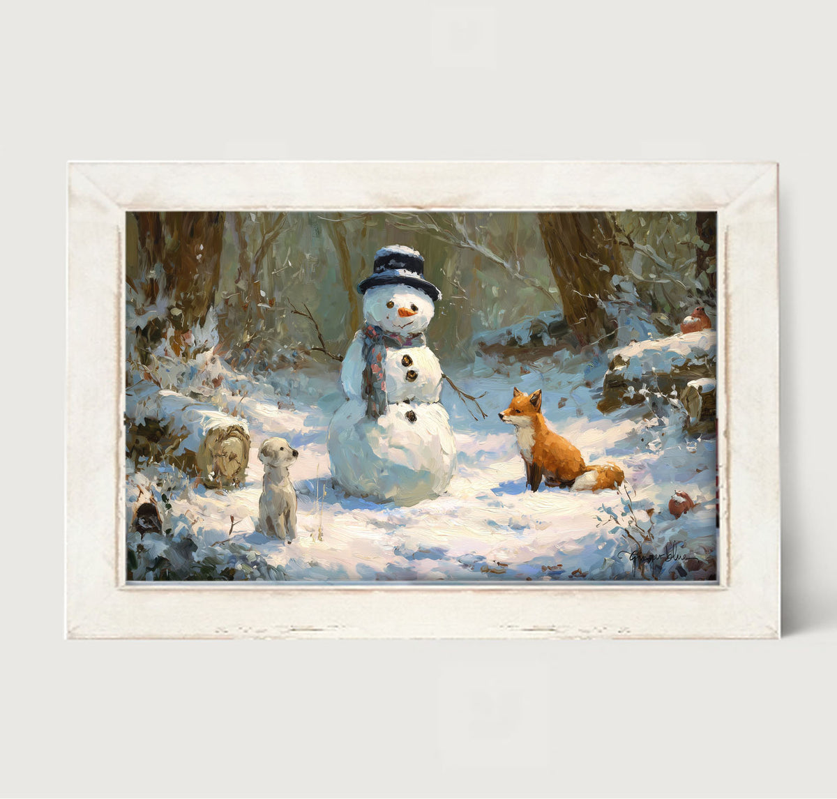Snowman with Dog and Fox