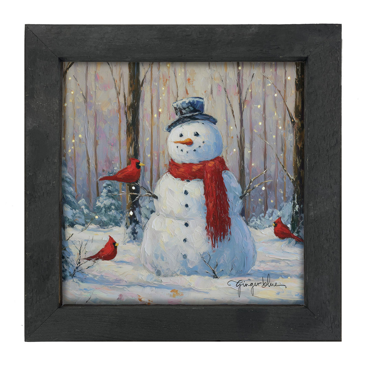 Snowman with Cardinals - Framed Art