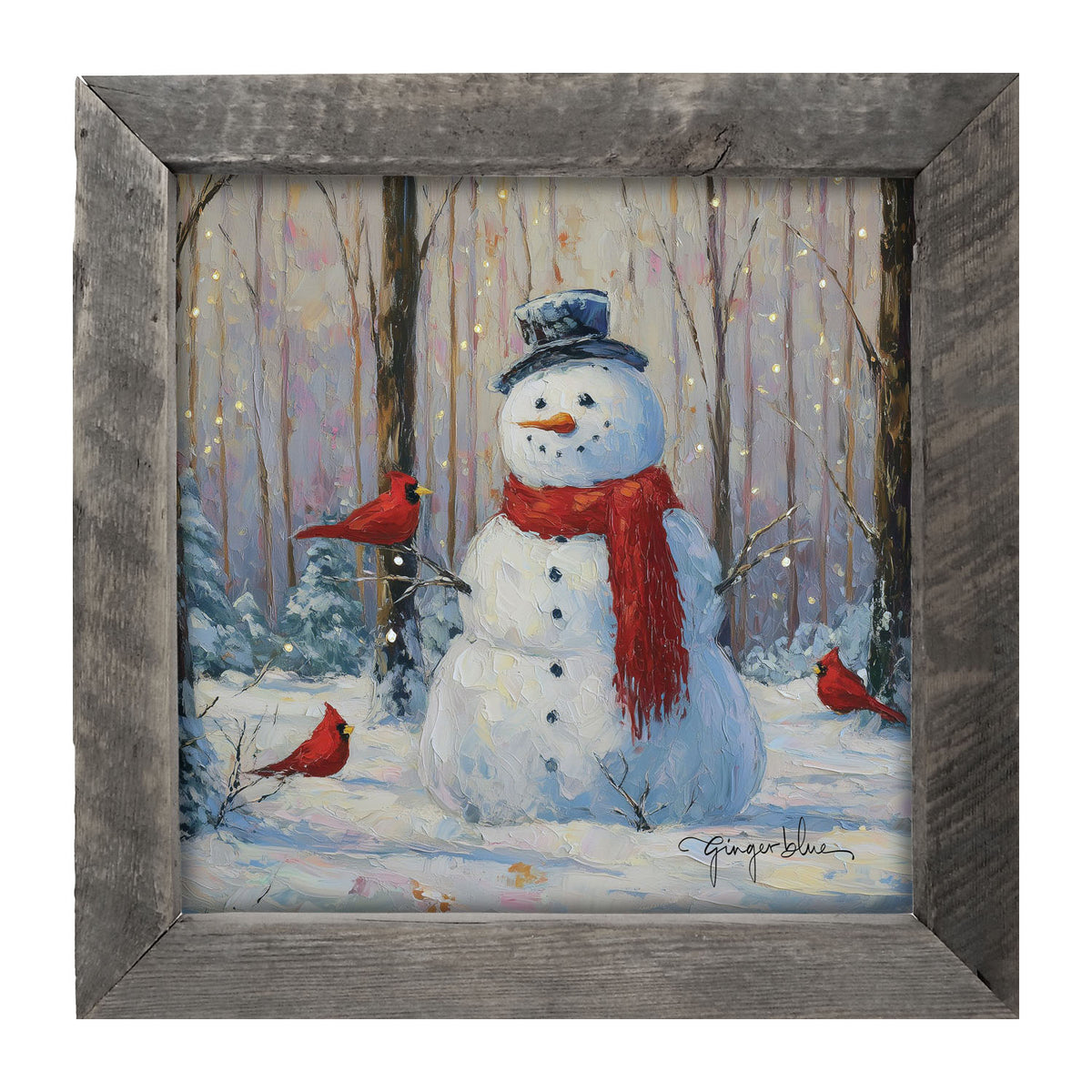 Snowman with Cardinals - Framed Art