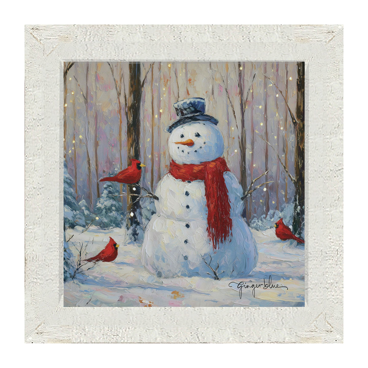 Snowman with Cardinals - Framed Art