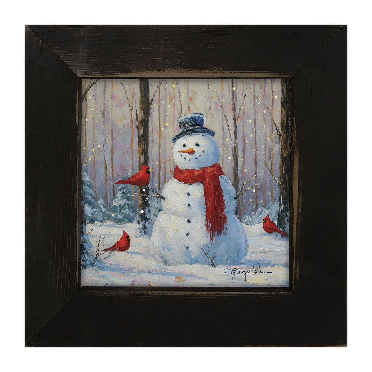 Snowman with Cardinals - Framed Art