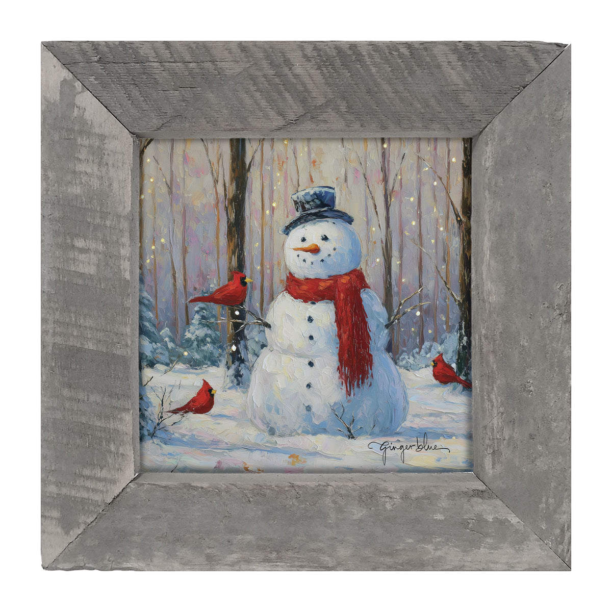 Snowman with Cardinals - Framed Art