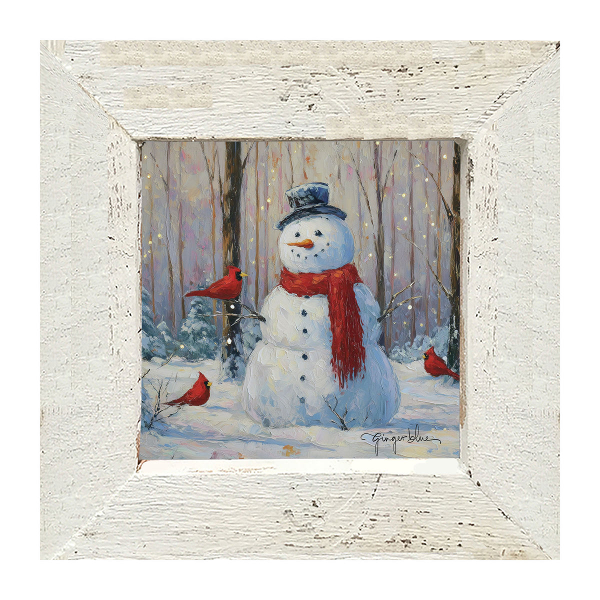 Snowman with Cardinals - Framed Art