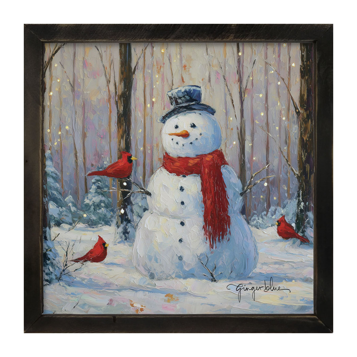 Snowman with Cardinals - Framed Art