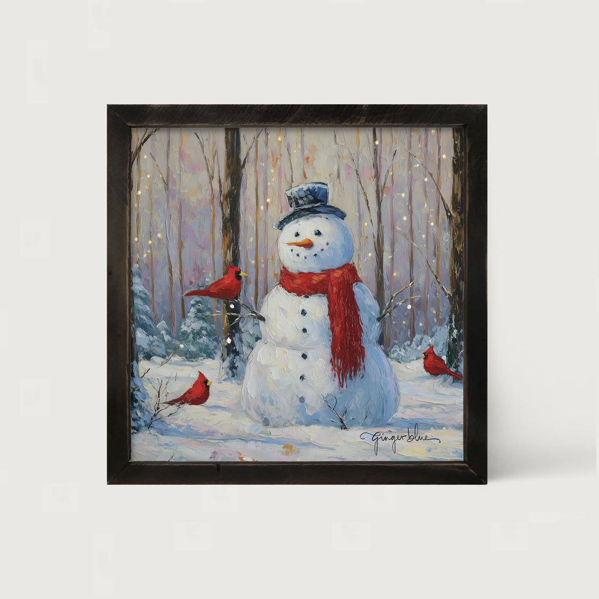 Snowman with Cardinals - Framed Art