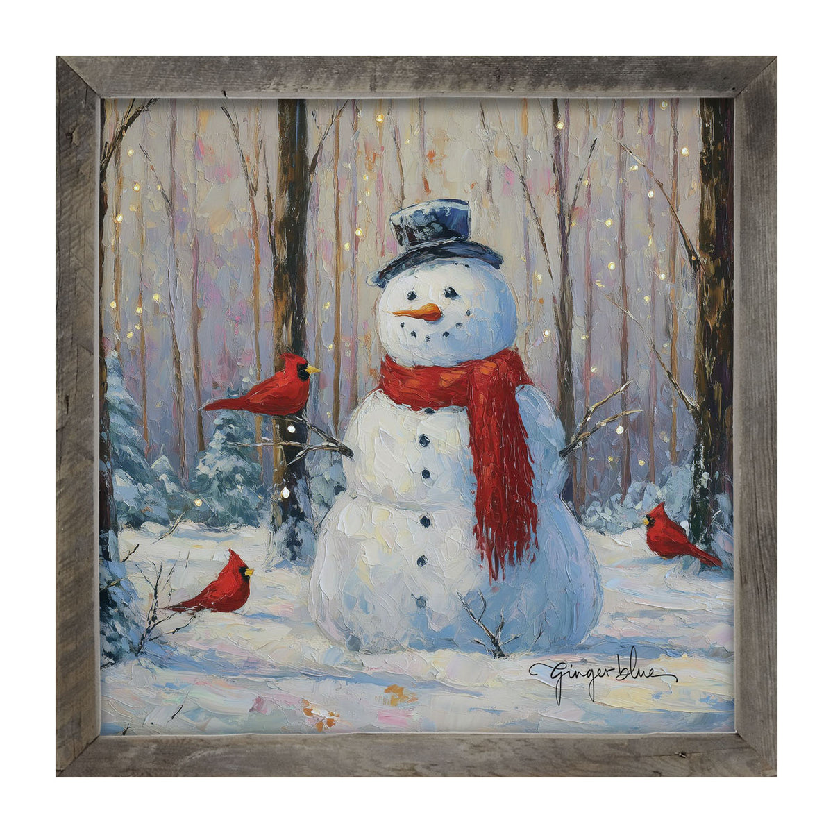 Snowman with Cardinals - Framed Art