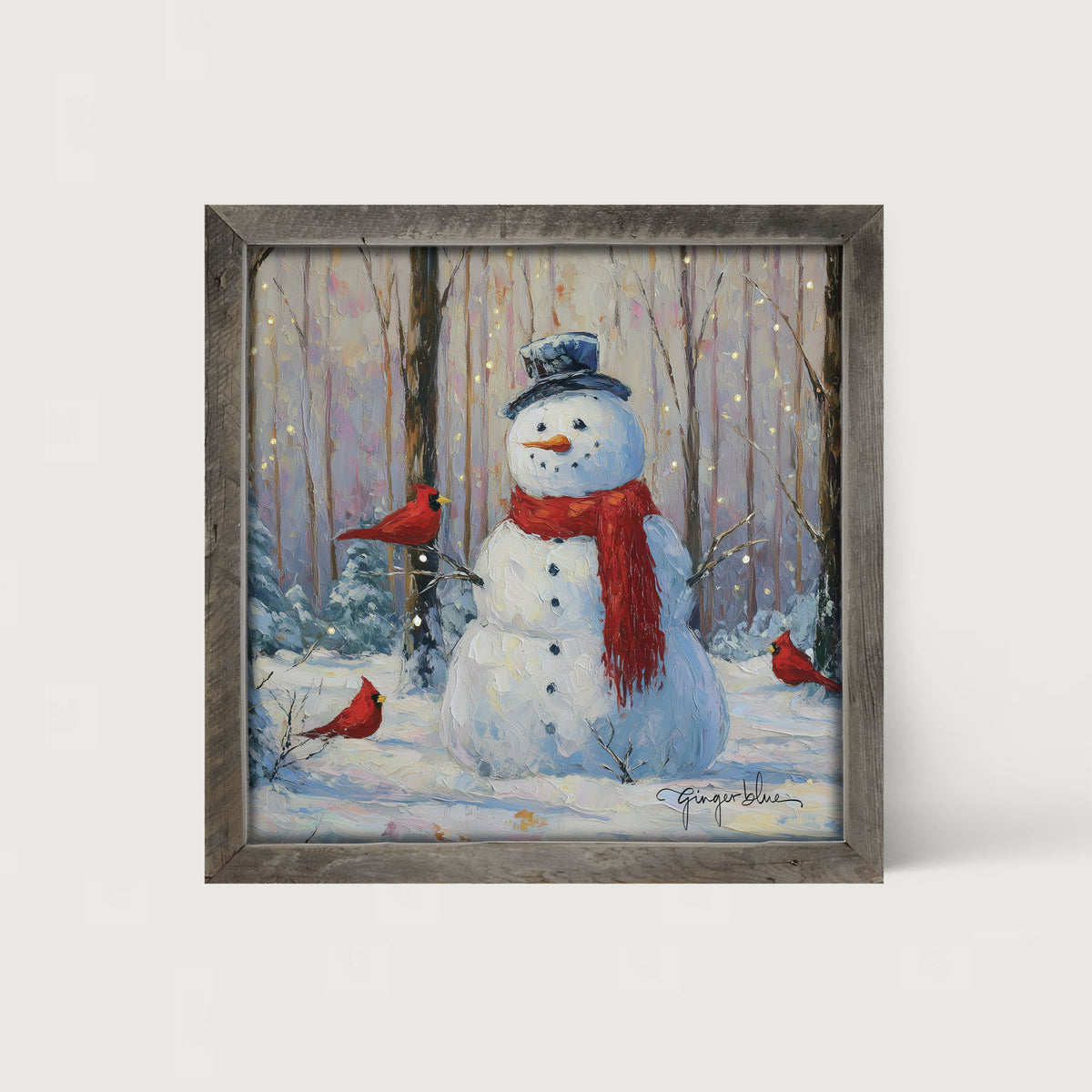 Snowman with Cardinals - Framed Art