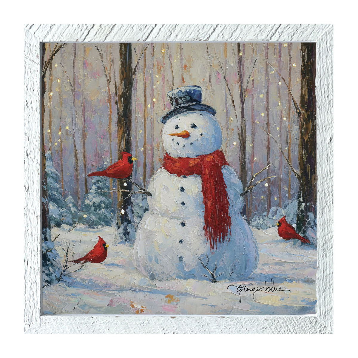 Snowman with Cardinals - Framed Art