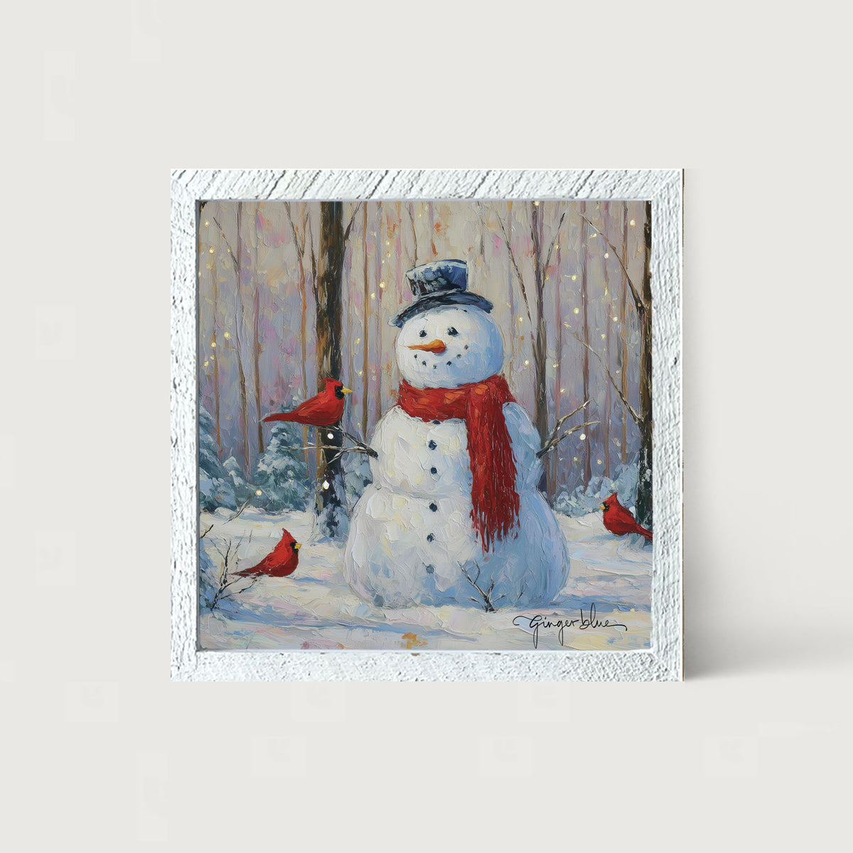 Snowman with Cardinals - Framed Art