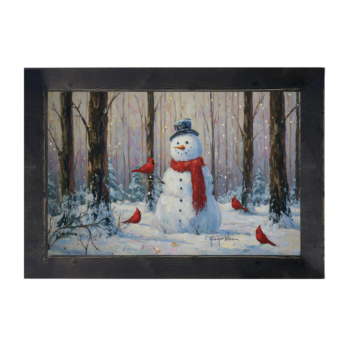 Snowman with Cardinals - Framed Art
