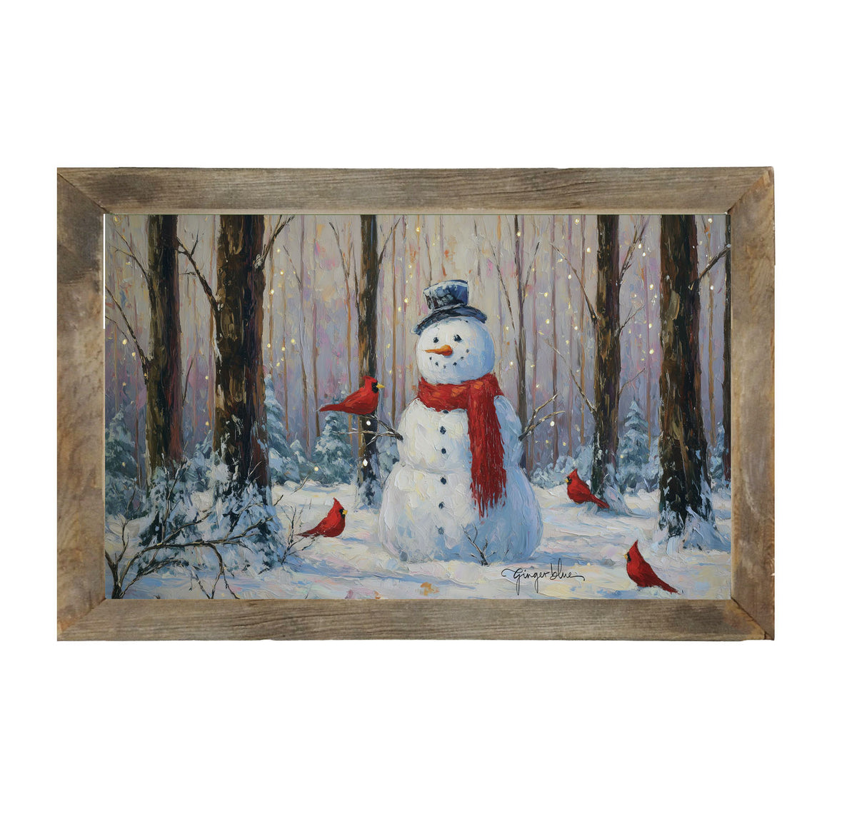 Snowman with Cardinals - Framed Art