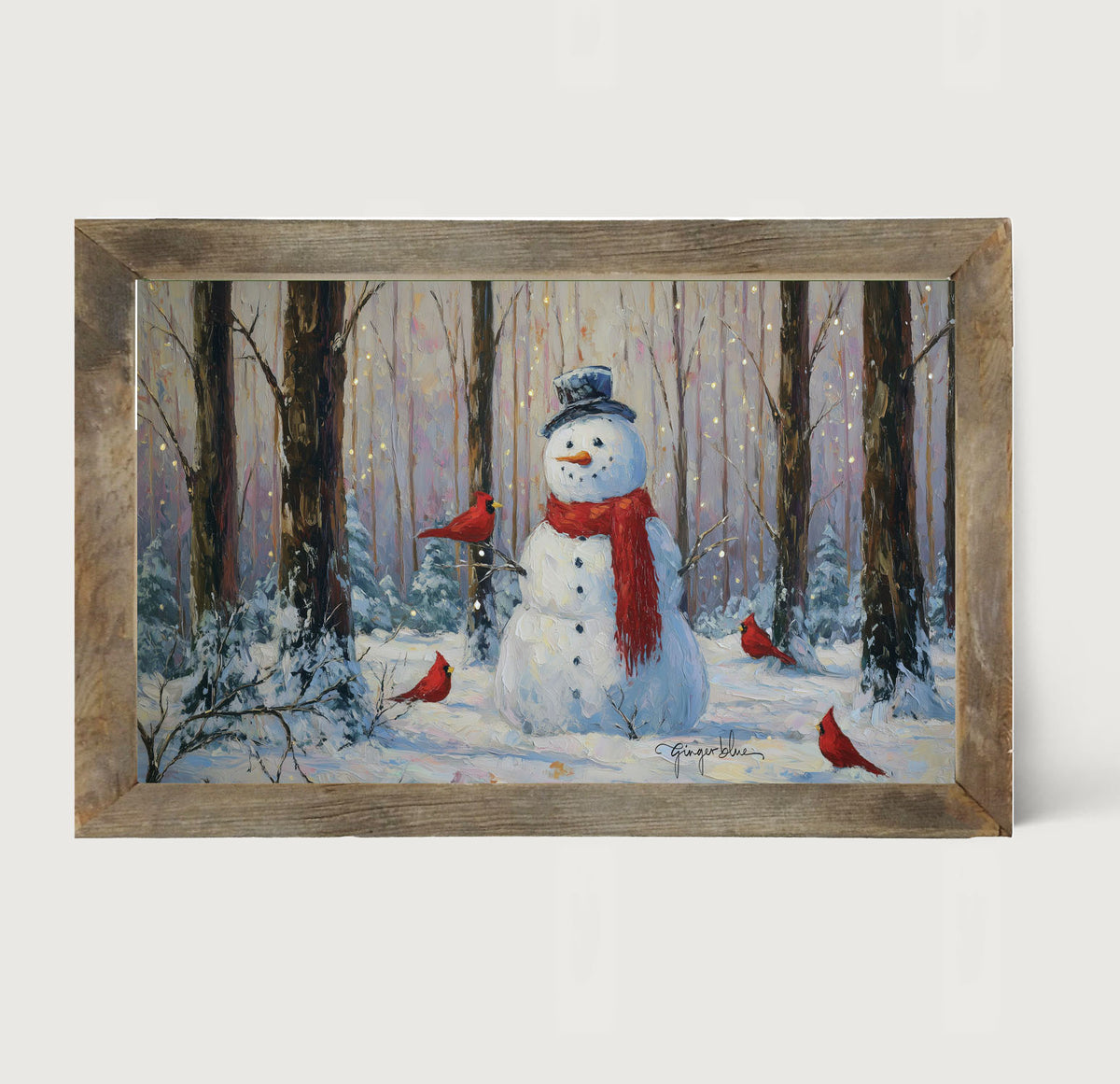 Snowman with Cardinals - Framed Art