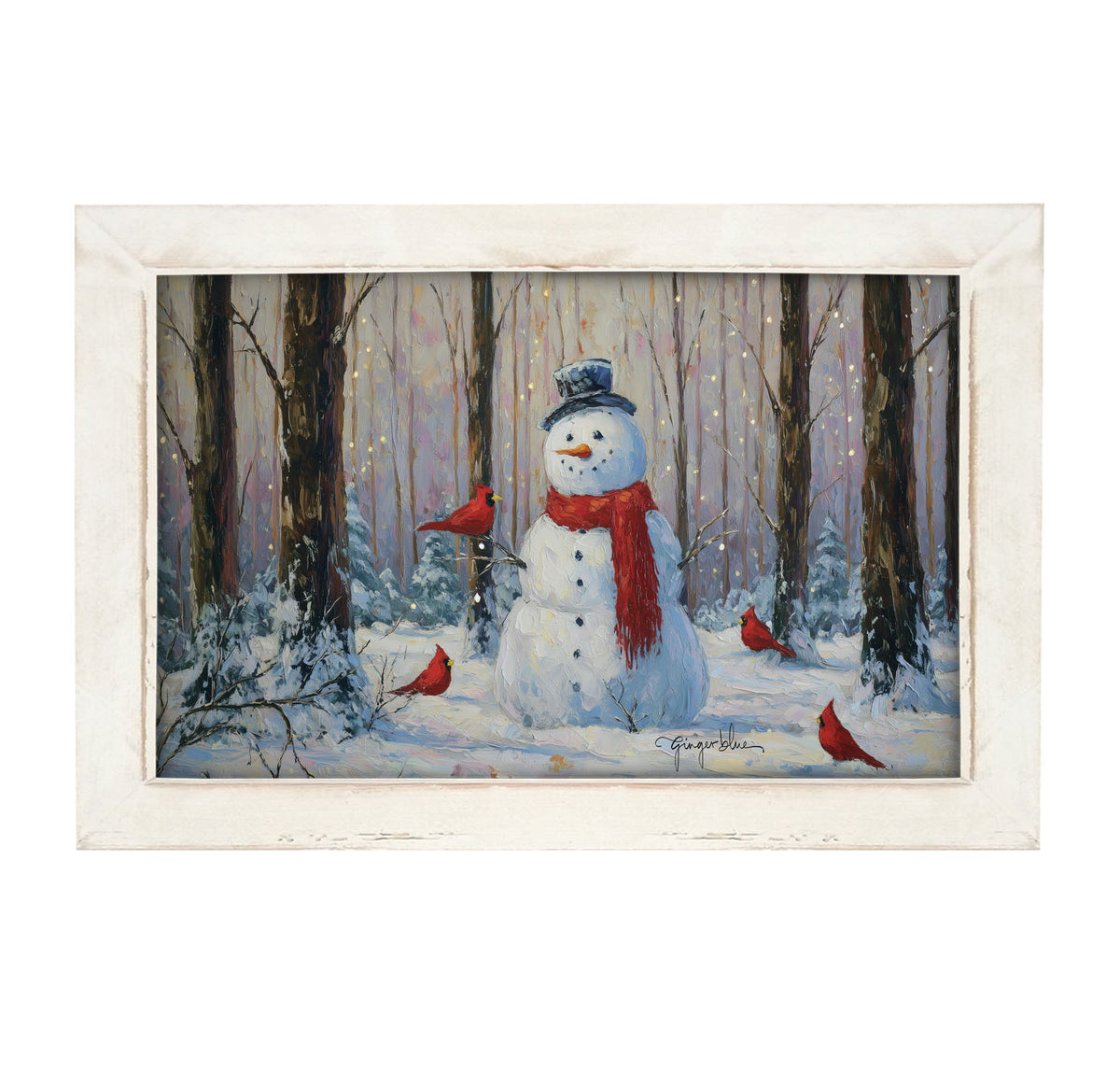 Snowman with Cardinals - Framed Art