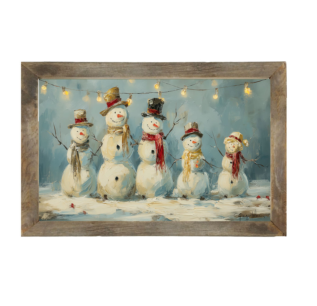Five Snowmen - Framed Art