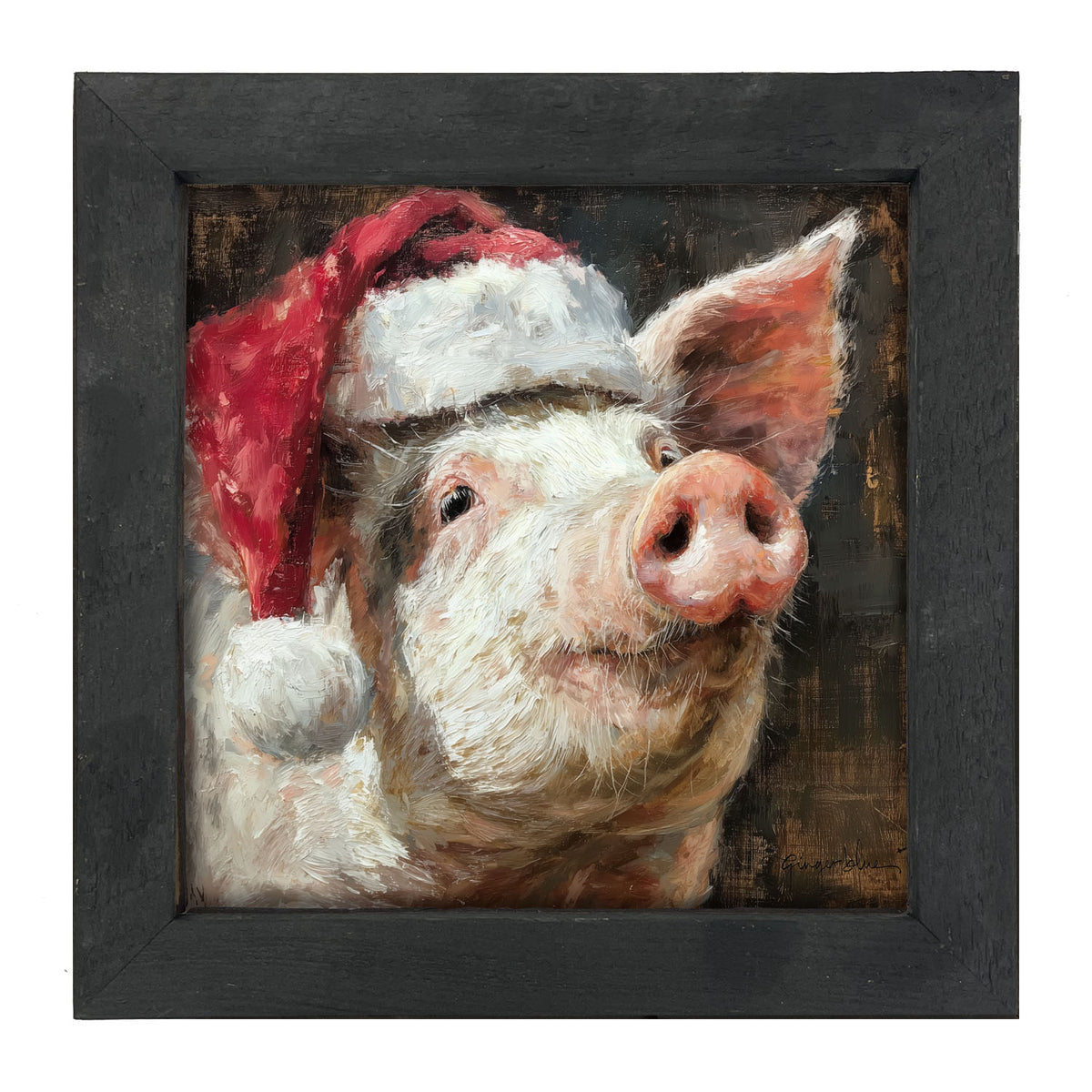 Santa Hat Pig - Framed Art