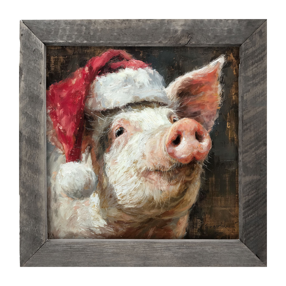 Santa Hat Pig - Framed Art
