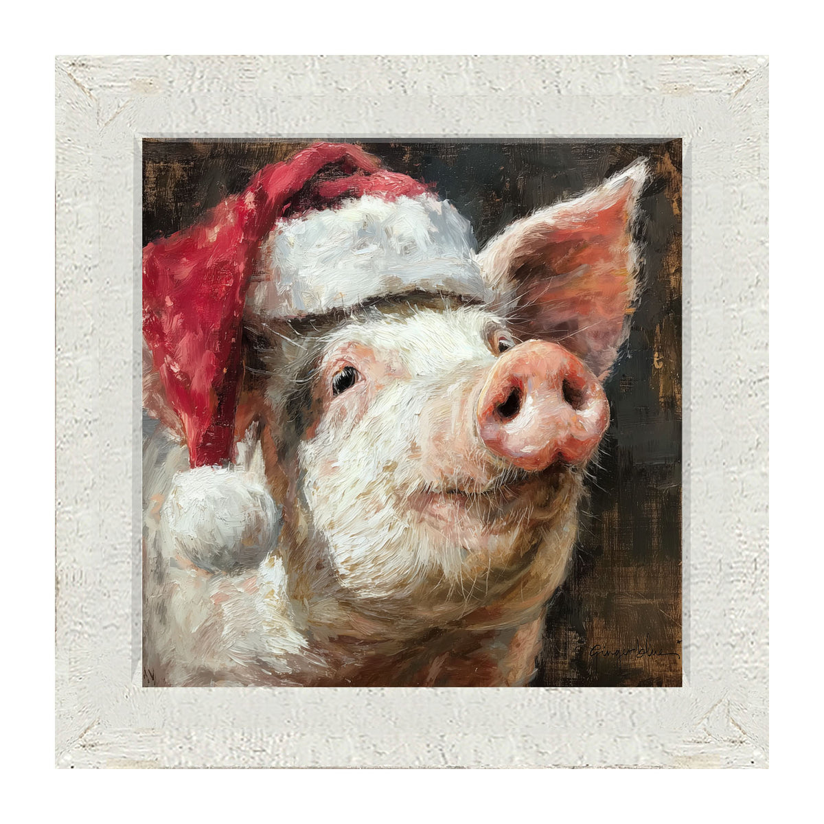 Santa Hat Pig - Framed Art
