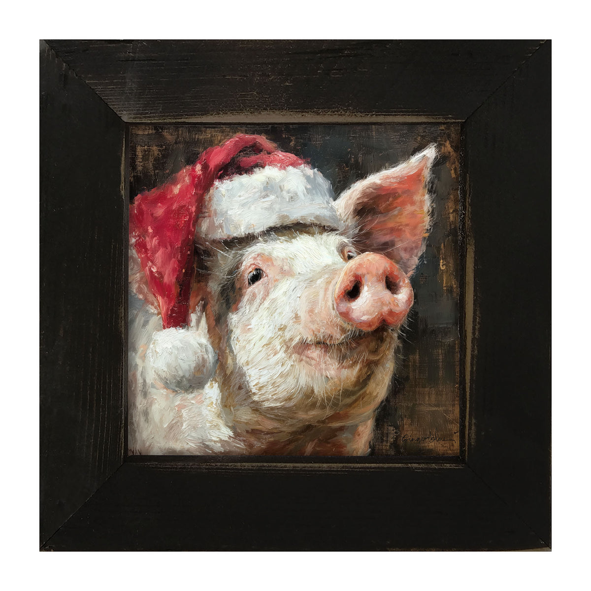 Santa Hat Pig - Framed Art