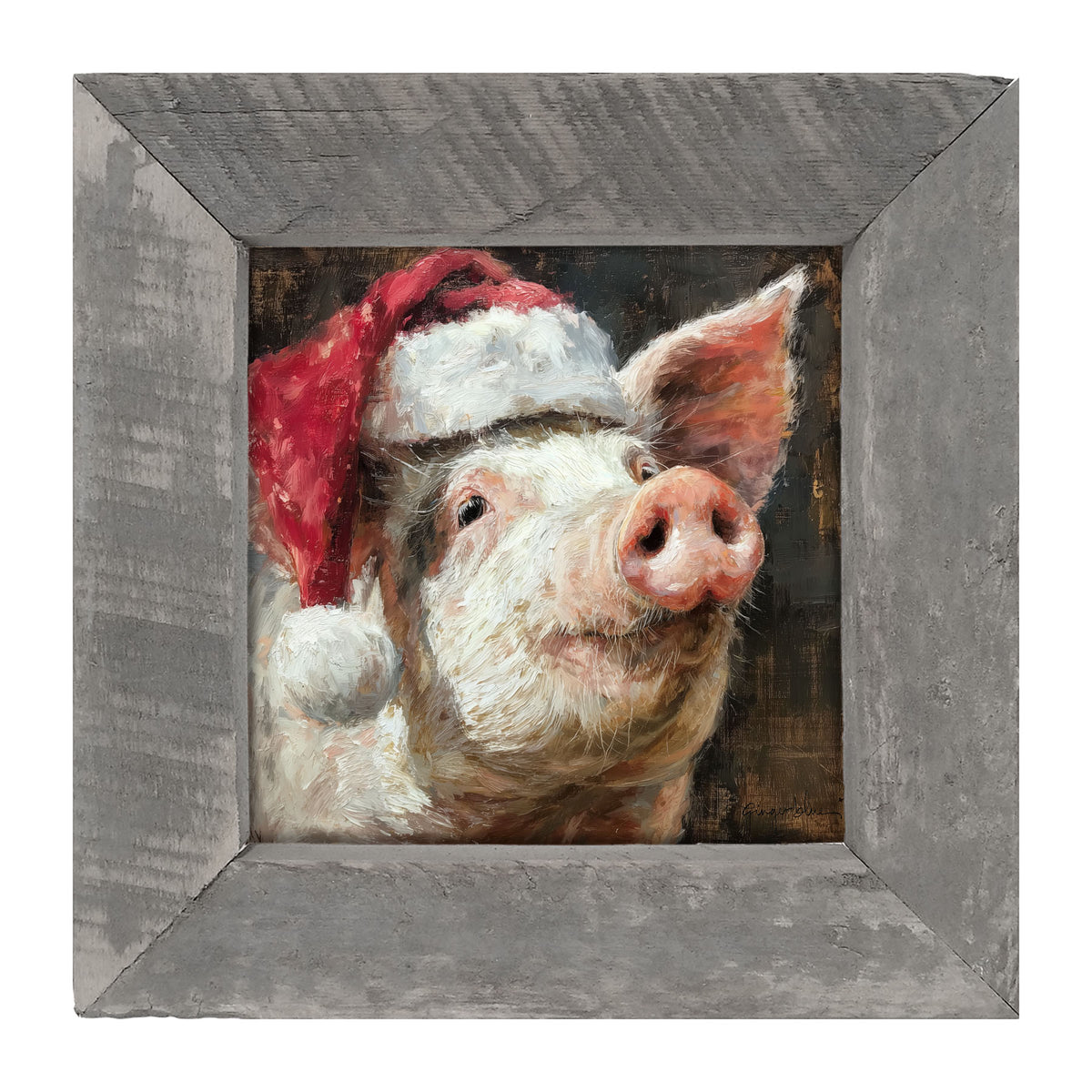 Santa Hat Pig - Framed Art