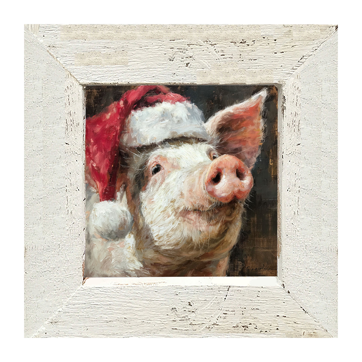 Santa Hat Pig - Framed Art