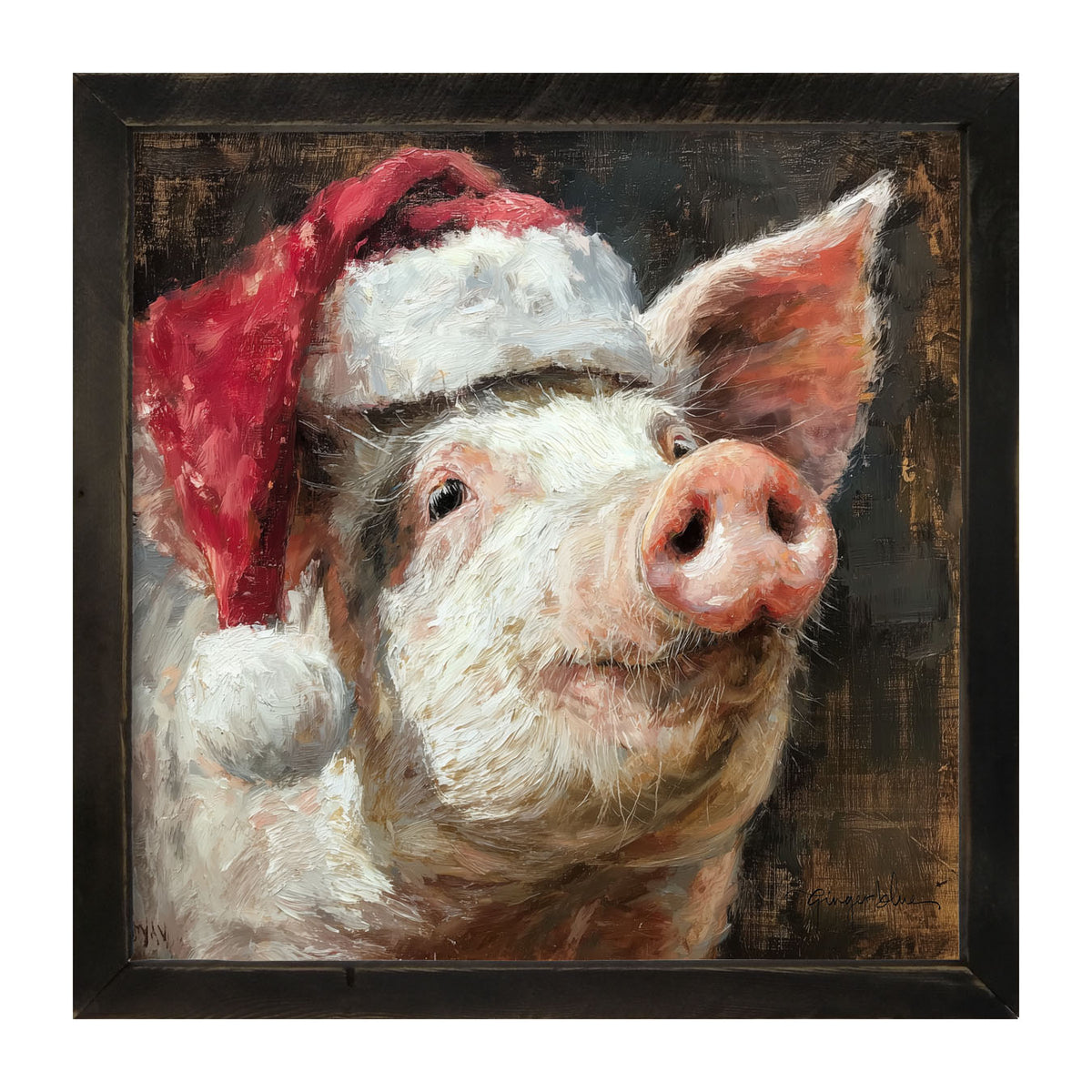 Santa Hat Pig - Framed Art