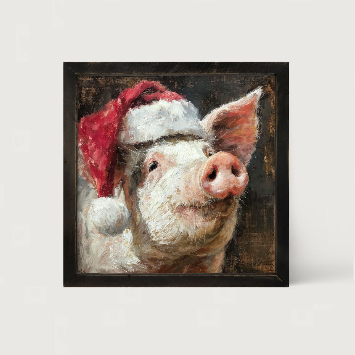 Santa Hat Pig - Framed Art