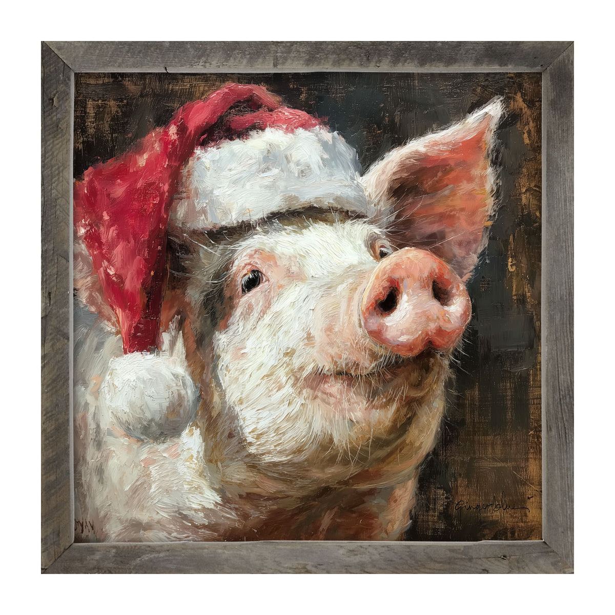 Santa Hat Pig - Framed Art