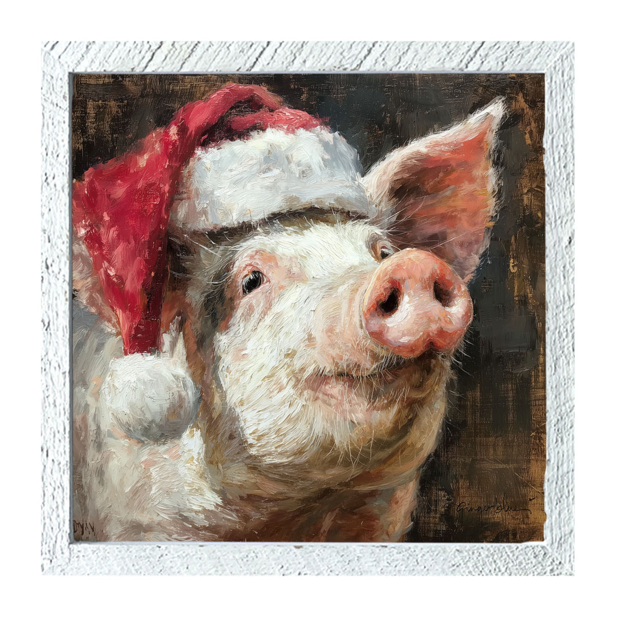 Santa Hat Pig - Framed Art