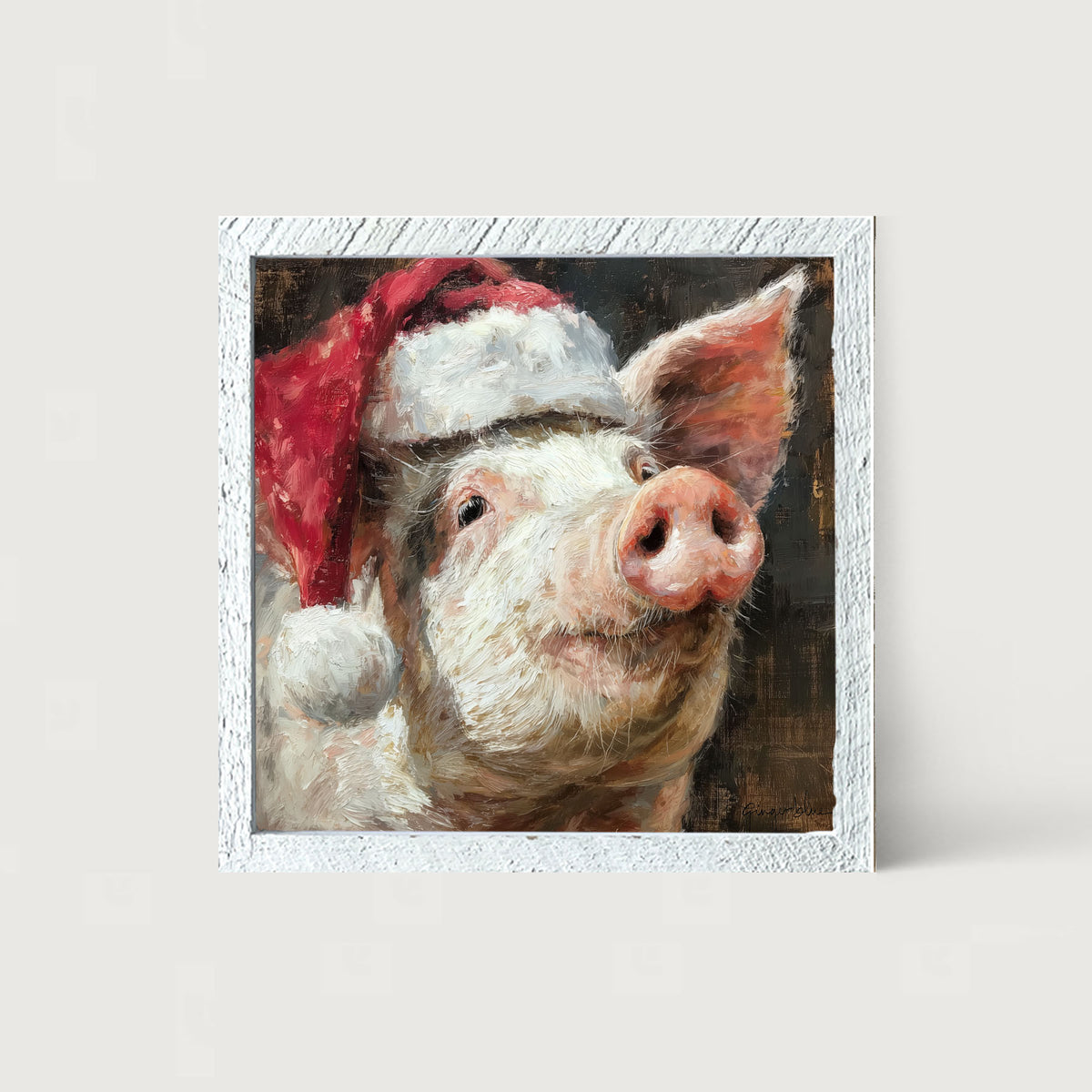 Santa Hat Pig - Framed Art