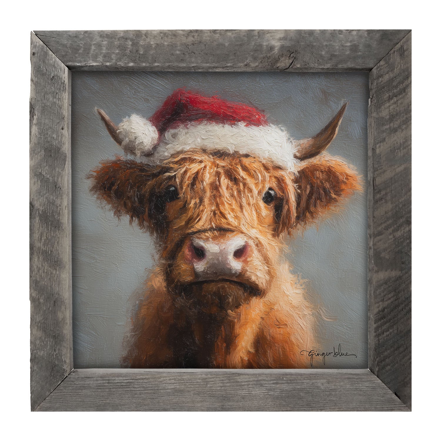 Santa Hat Highland Cow - Framed Art