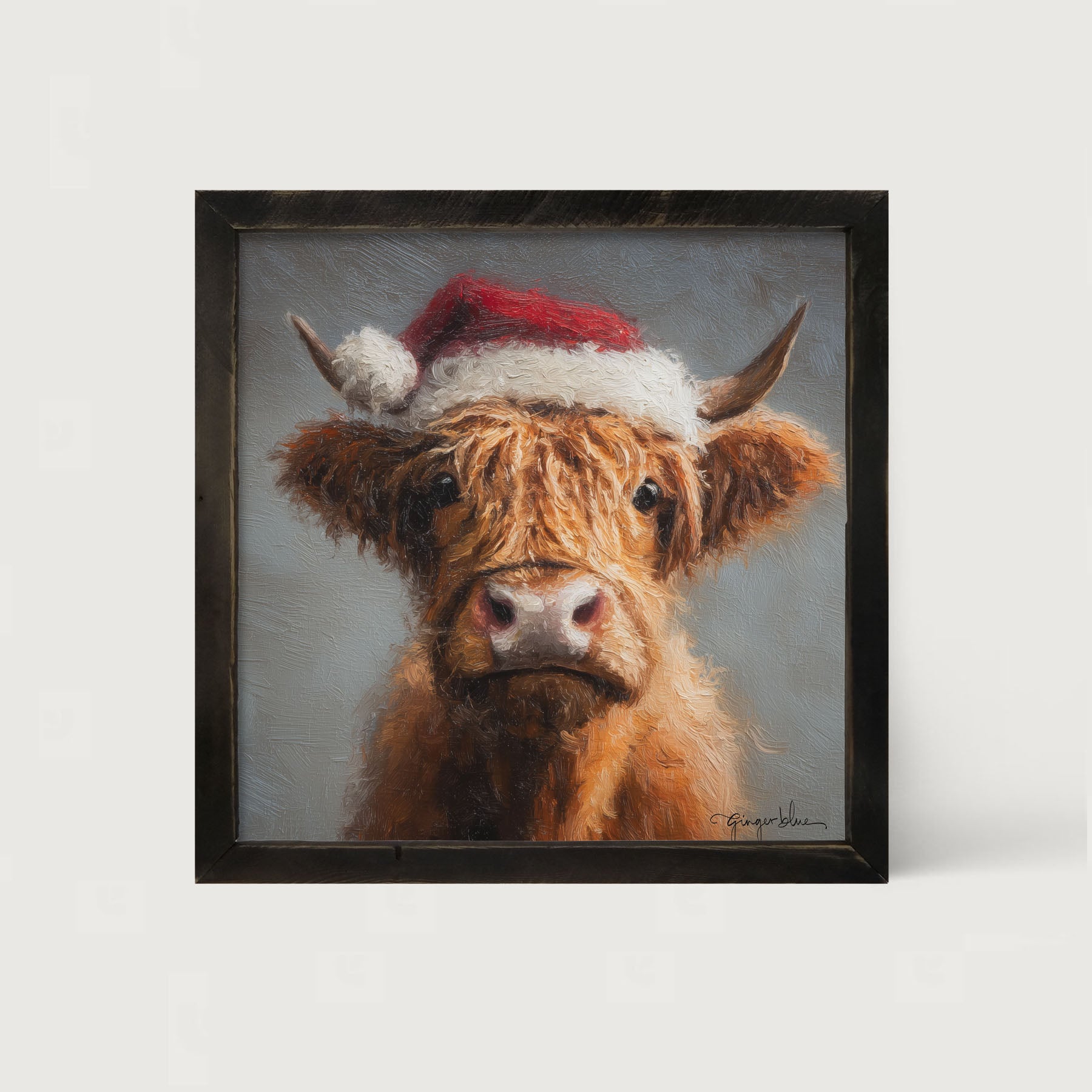 Santa Hat Highland Cow - Framed Art