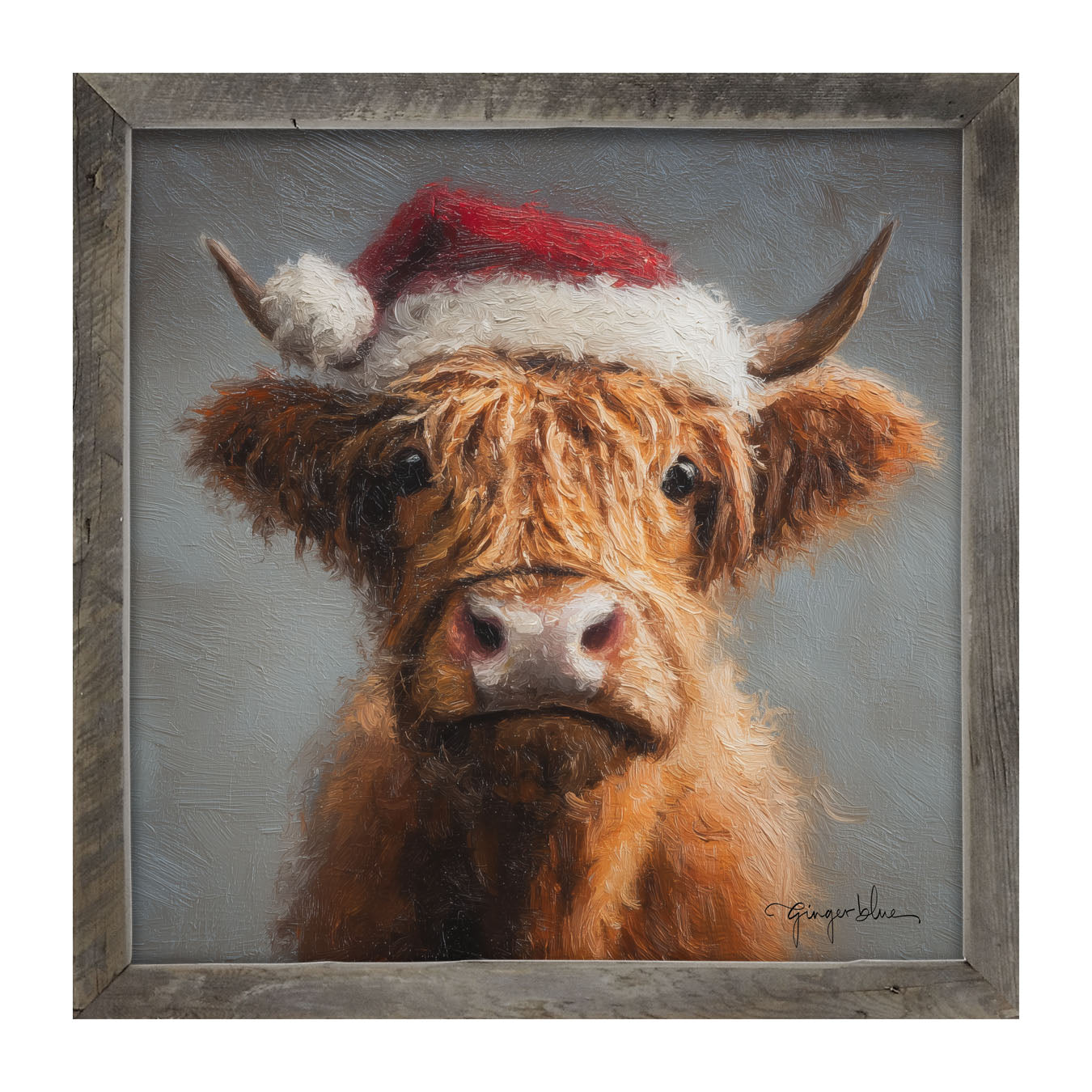 Santa Hat Highland Cow - Framed Art