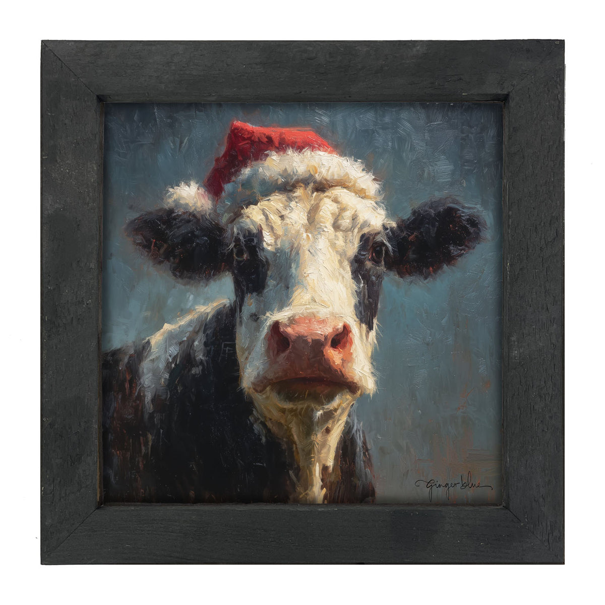 Santa Hat Cow - Framed Art