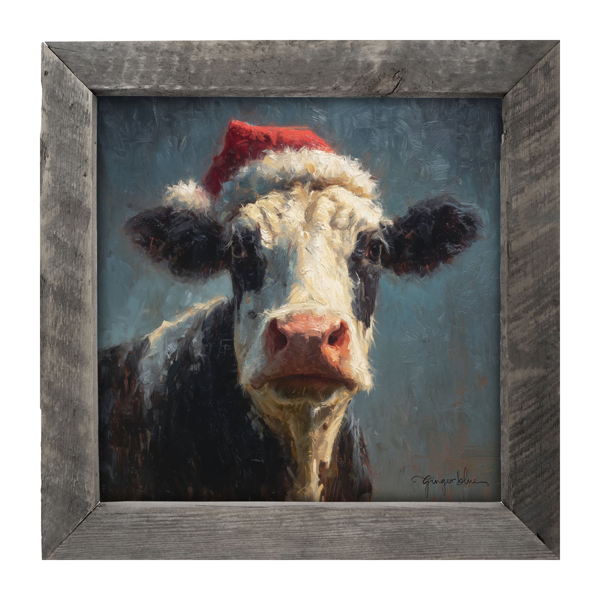 Santa Hat Cow - Framed Art