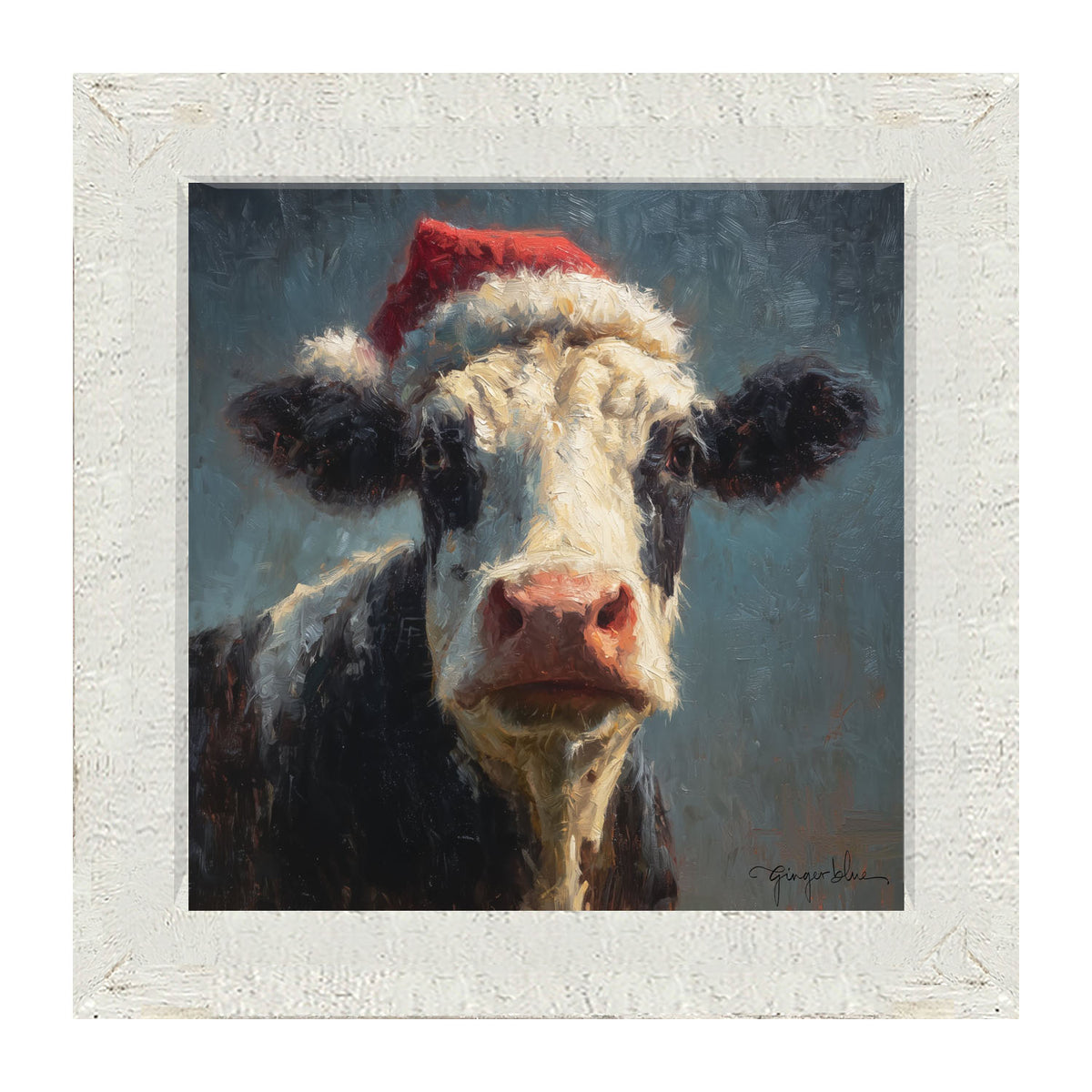 Santa Hat Cow - Framed Art