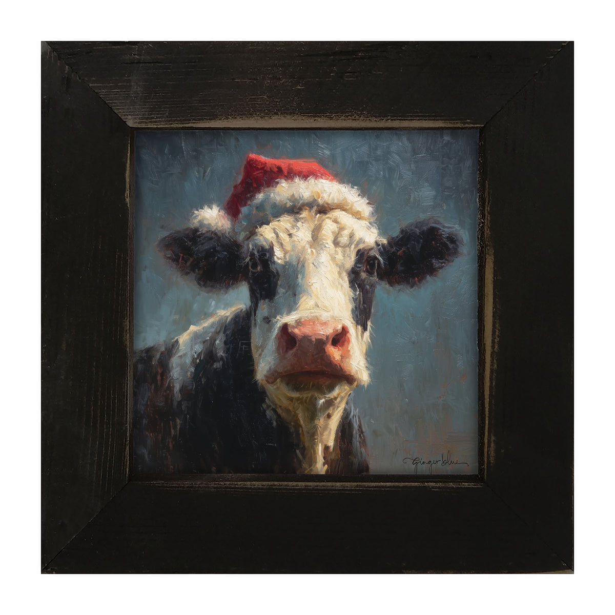 Santa Hat Cow - Framed Art