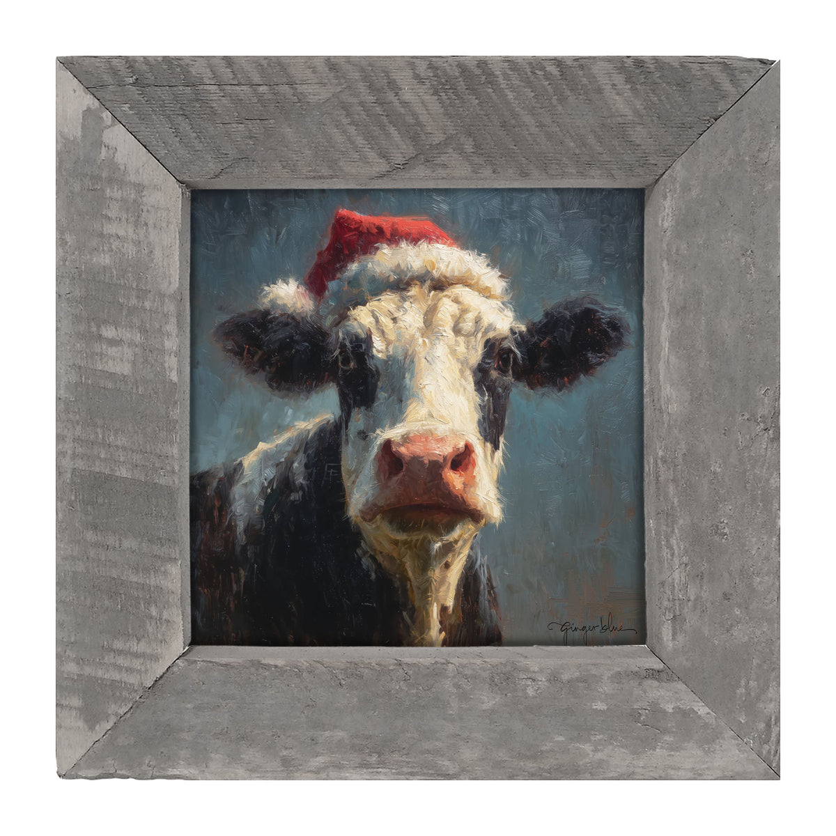 Santa Hat Cow - Framed Art