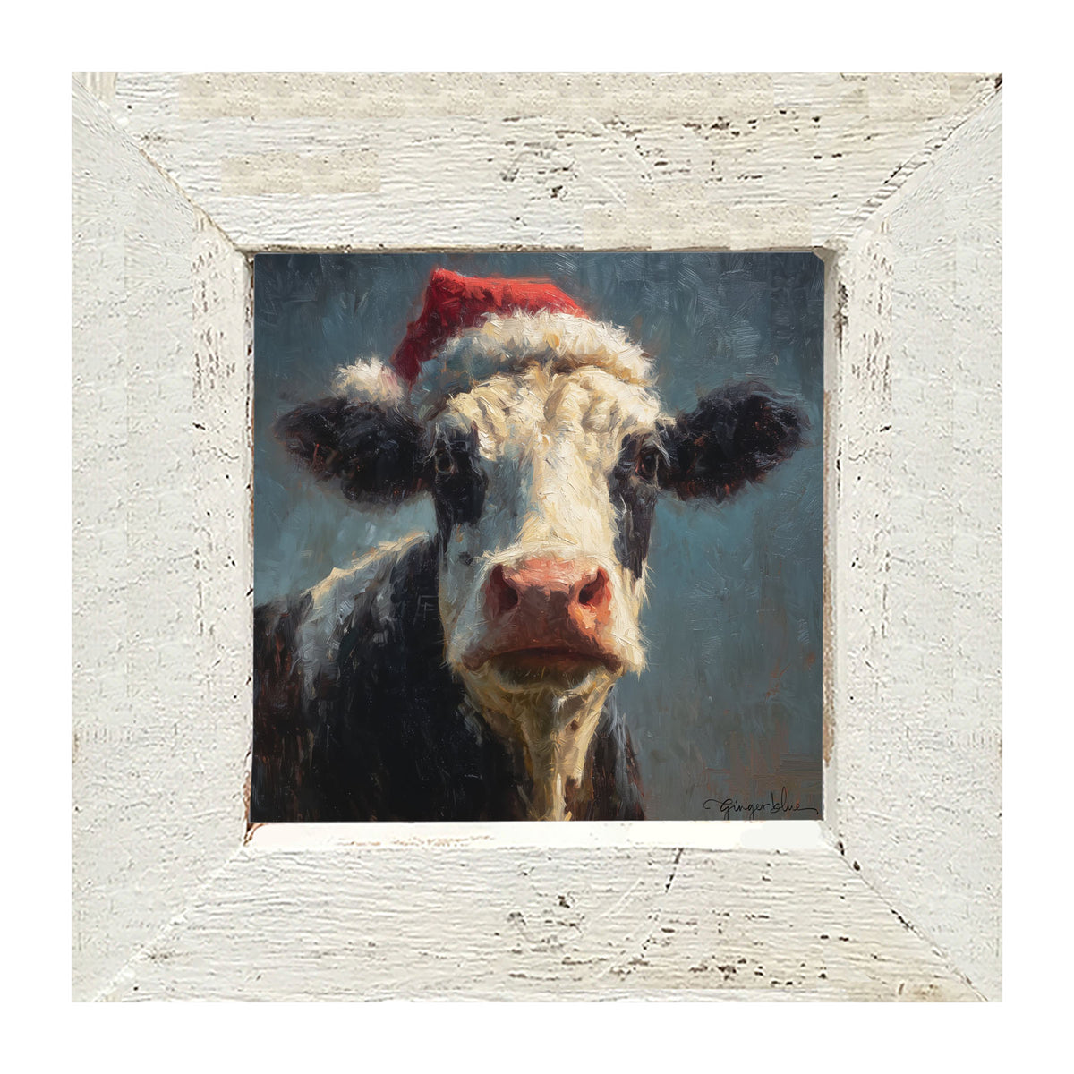 Santa Hat Cow - Framed Art