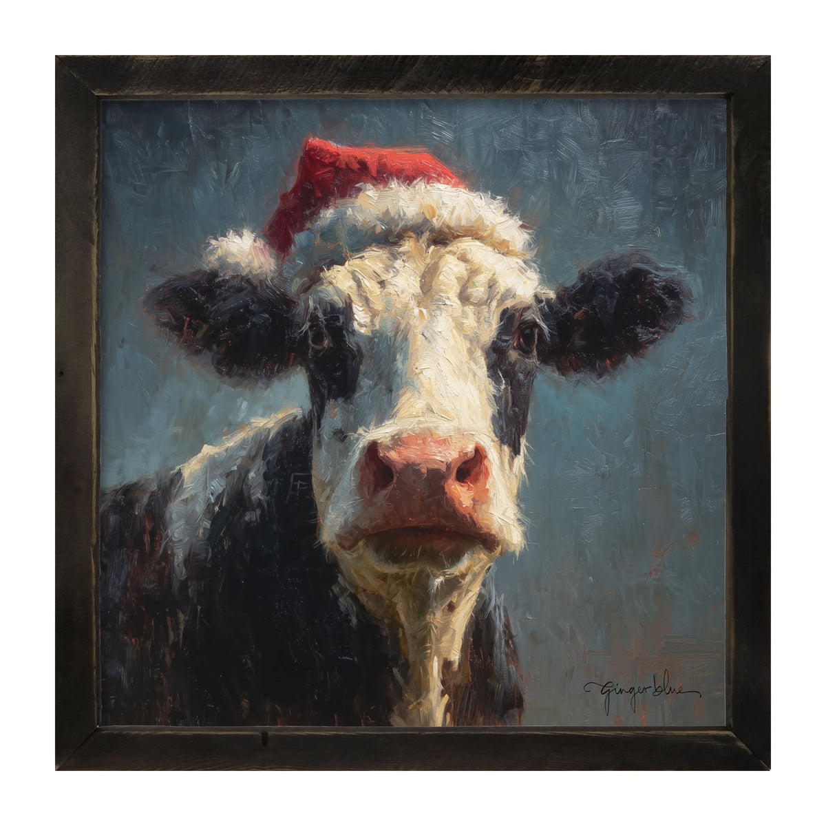 Santa Hat Cow - Framed Art