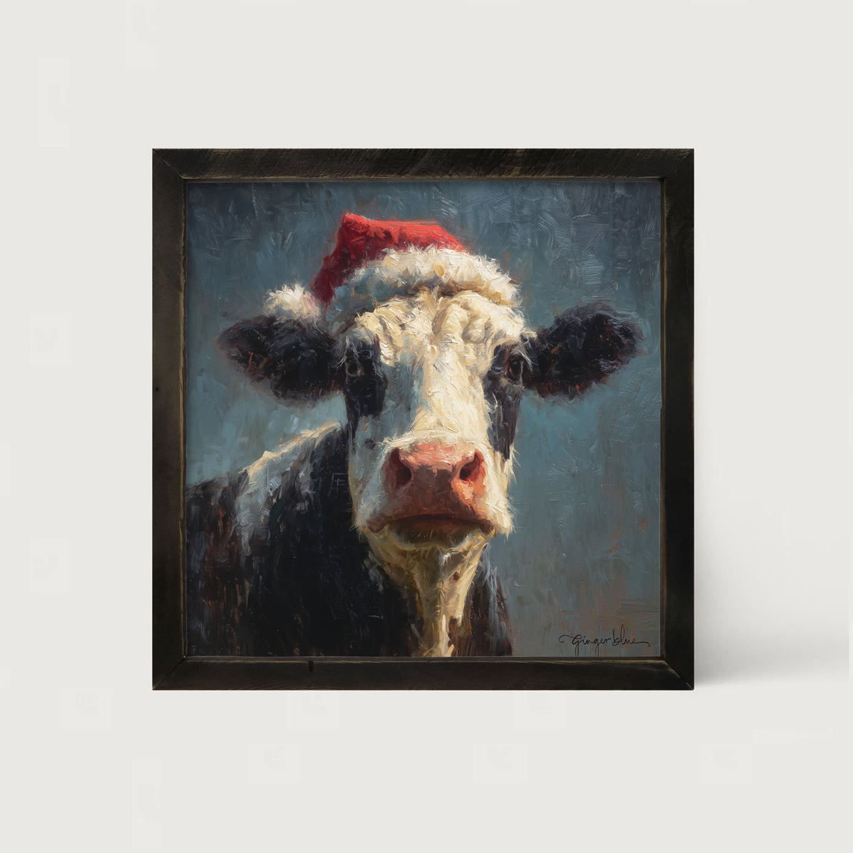 Santa Hat Cow - Framed Art