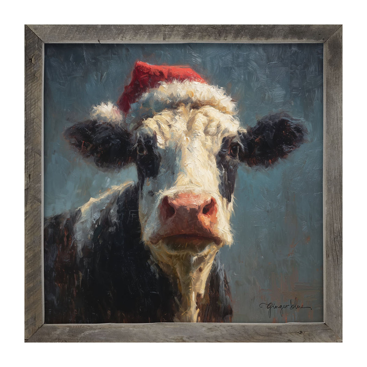 Santa Hat Cow - Framed Art